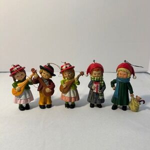 Vintage Caroler Children Ornaments 5pc Set Bradford 70s Figurines Christmas Deco